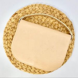 JENNI KAYNE SMOOTH LEATHER HANDLE BAG BEIGE CREAM SATCHEL HANDBAG SMALL